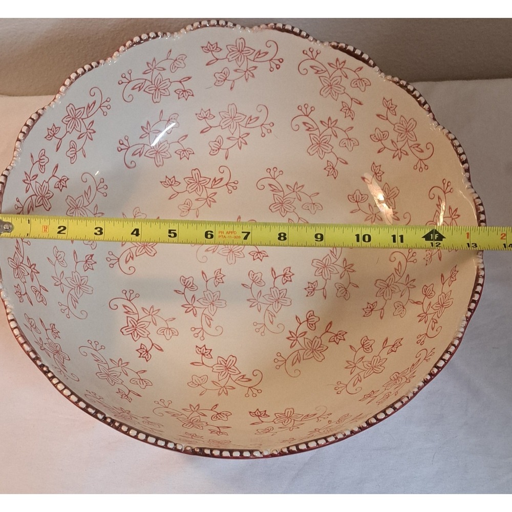Temp-tations by Tara Floral Lace Cranberry Red 13" Serving Bowl 4 Qt Scalloped - Picture 5 of 9